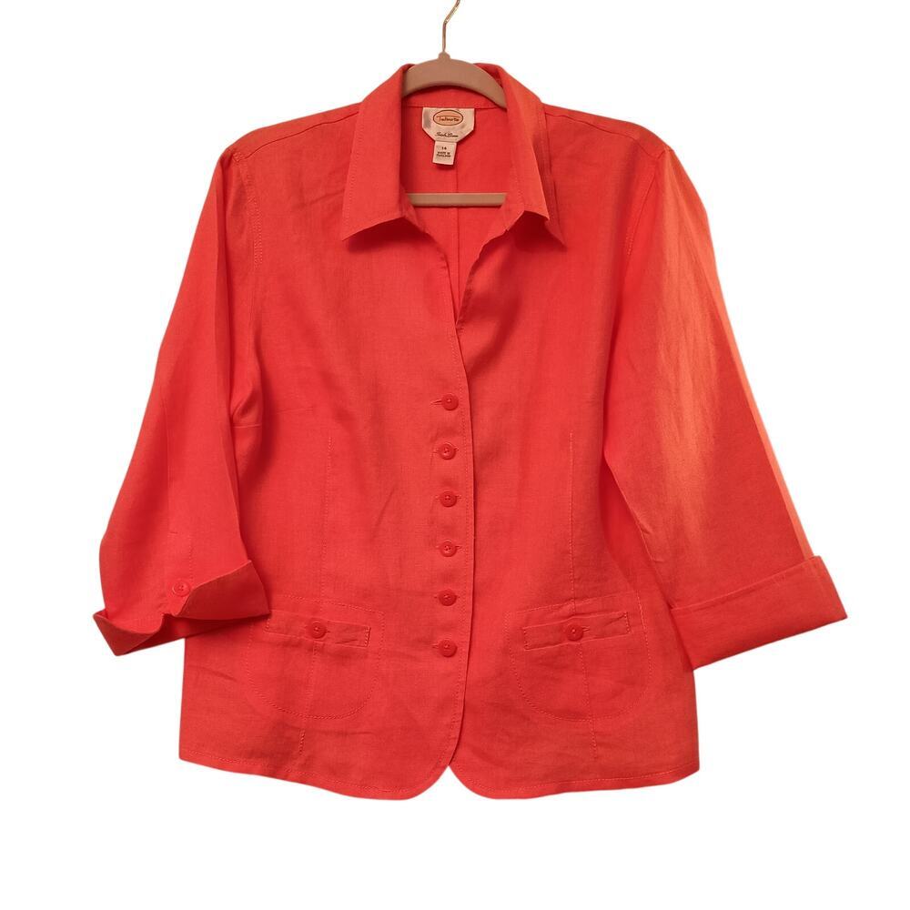 Talbot's Women's Irish Linen 3/4 Sleeve Jacket Shirt Quiet Luxury Size 14
